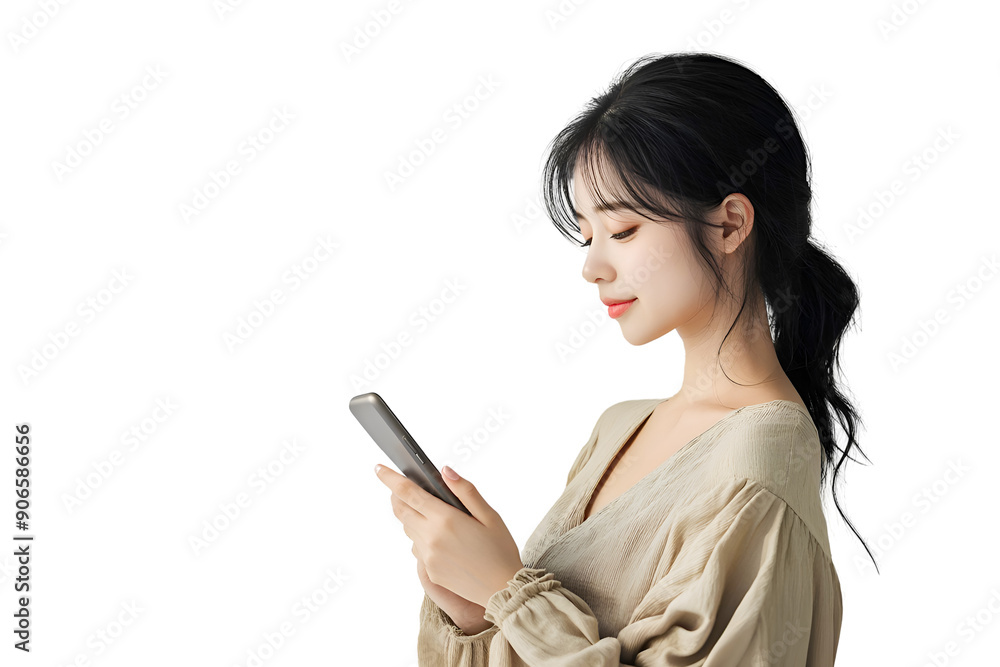 Asian beauty woman looking smartphone isolated on white Asian beauty woman looking smartphone isolated on white