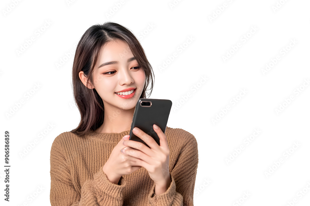 Smilling Asian beauty woman with smartphone isolated on white Smilling Asian beauty woman with smartphone isolated on white