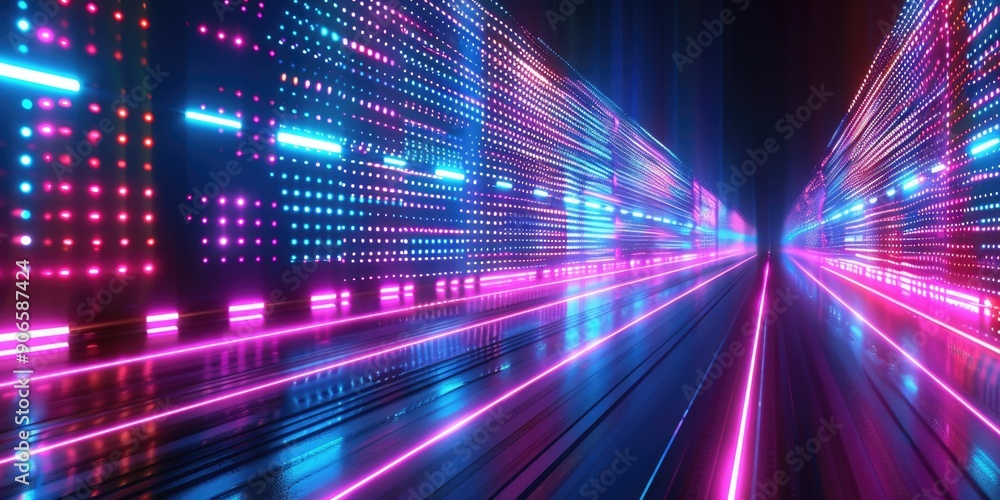 A train moving through a cityscape at nighttime A train moving through a cityscape at nighttime