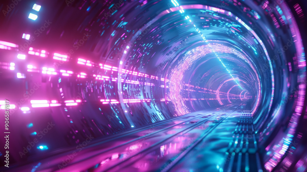 Fototapeta premium Sci-Fi Magician's Tunnel with Blue and Purple Lights