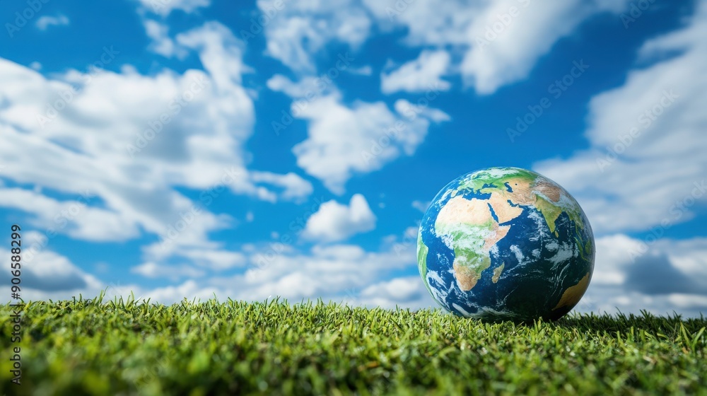 A vibrant globe resting on green grass under a bright sky, symbolizing nature and global unity in a serene environment. A vibrant globe resting on green grass under a bright sky, symbolizing nature and global unity in a serene environment.