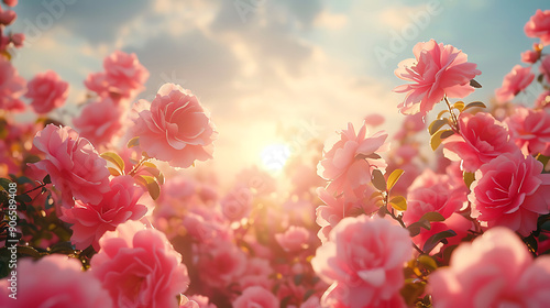 Magic pink flowers on summer mountain