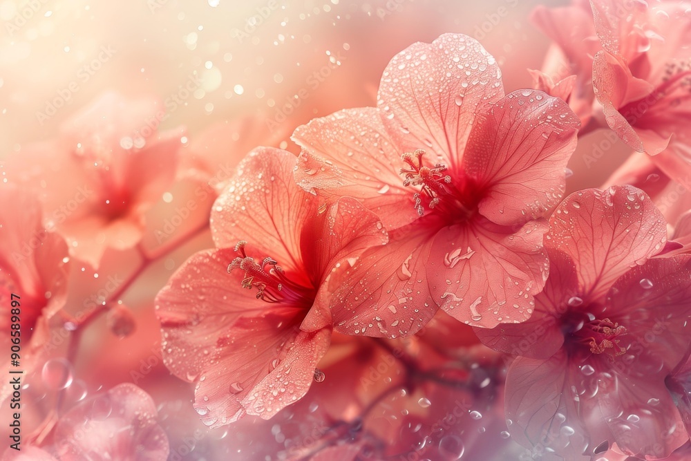 Stunning Pink Flowers, Soft Blurred Background, Digital Art Stunning Pink Flowers, Soft Blurred Background, Digital Art