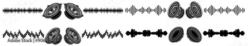 set collections double set sound speaker sound waves icon. subwoofer symbol. loud audio digital equalizer design vector illustration