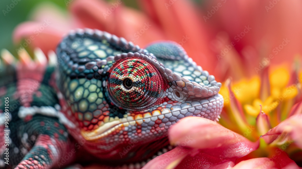 Extreme Close-Up of Chameleon on Flower Extreme Close-Up of Chameleon on Flower