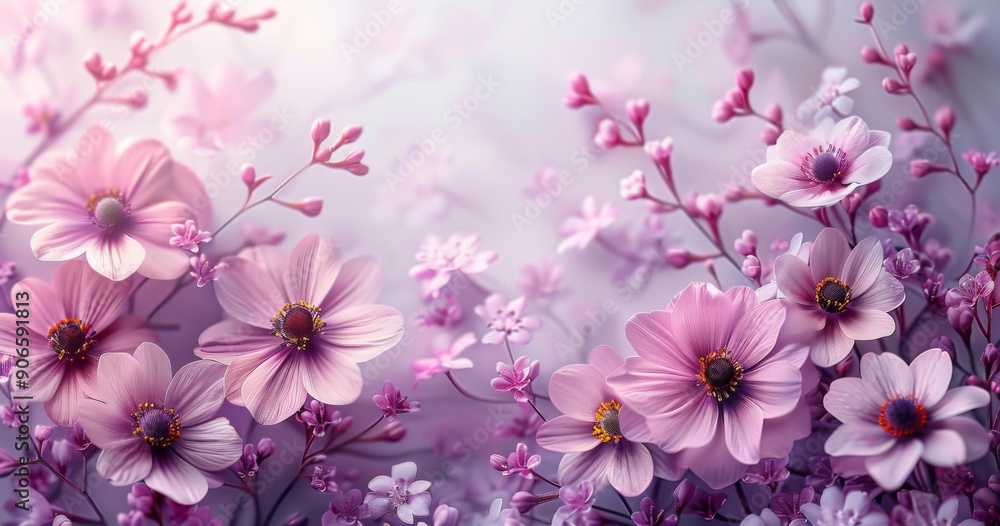 Pink Cherry Blossoms with Delicate Stems Pink Cherry Blossoms with Delicate Stems
