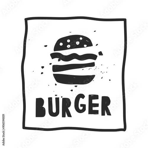 National Cheeseburger Day. clip art of burger with the letters on it. template design in doodle style. doodle vector Illustration in naive art with texture.