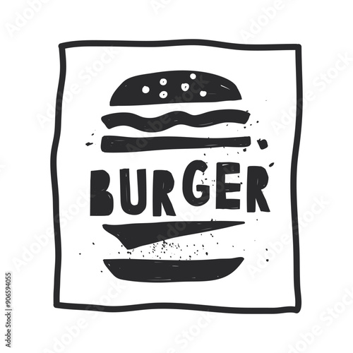 National Cheeseburger Day. clip art of burger with the letters on it. template design in doodle style. doodle vector Illustration in naive art with texture.