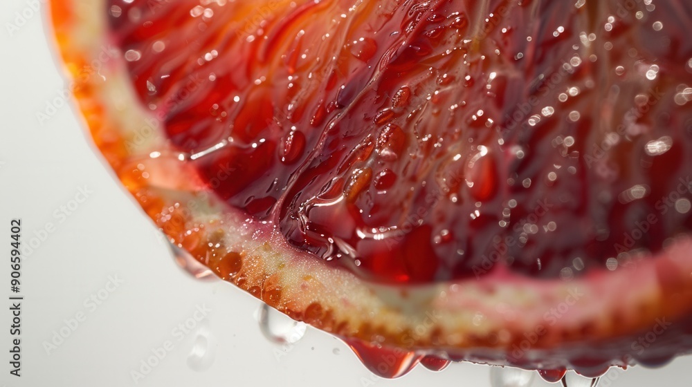 Fresh juicy red blood orange fruit slice closeup macro view with texture Fresh juicy red blood orange fruit slice closeup macro view with texture