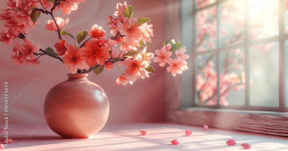 Pink Sakura Blossoms in a Ceramic Vase Pink Sakura Blossoms in a Ceramic Vase