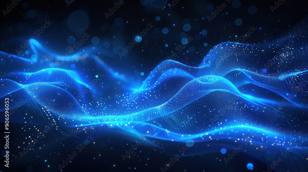 Abstract Blue Wave with Glowing Particles Abstract Blue Wave with Glowing Particles
