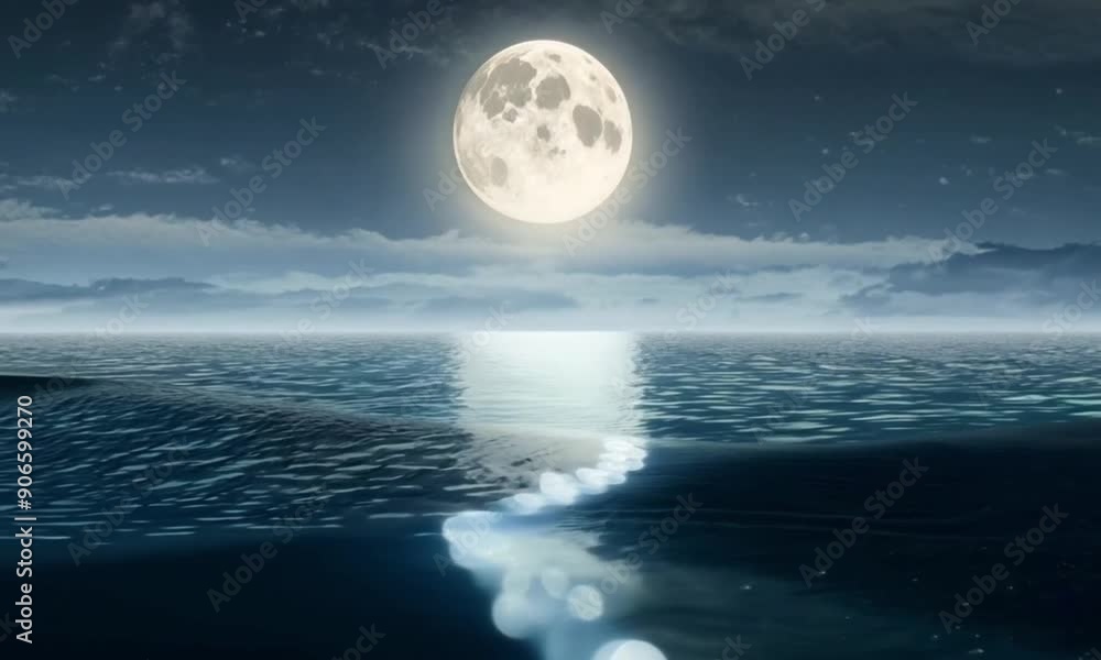 3d view of dramatic natural sky with round moon in the sea 3d view of dramatic natural sky with round moon in the sea