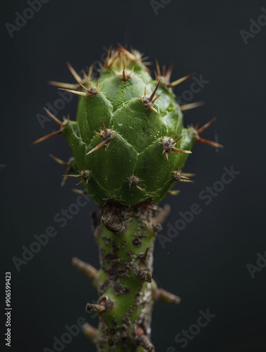 Close-up study of a Euphorbia plant, highlighting its unique structure and texture, suitable for botanical illustrations and educational content.