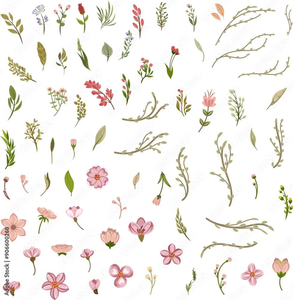 Fototapeta premium Pastel Watercolor Floral Collection Set