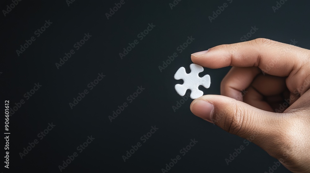 Finding Solutions - Hand Holding Puzzle Piece on Black Background, Generative Ai Finding Solutions - Hand Holding Puzzle Piece on Black Background, Generative Ai