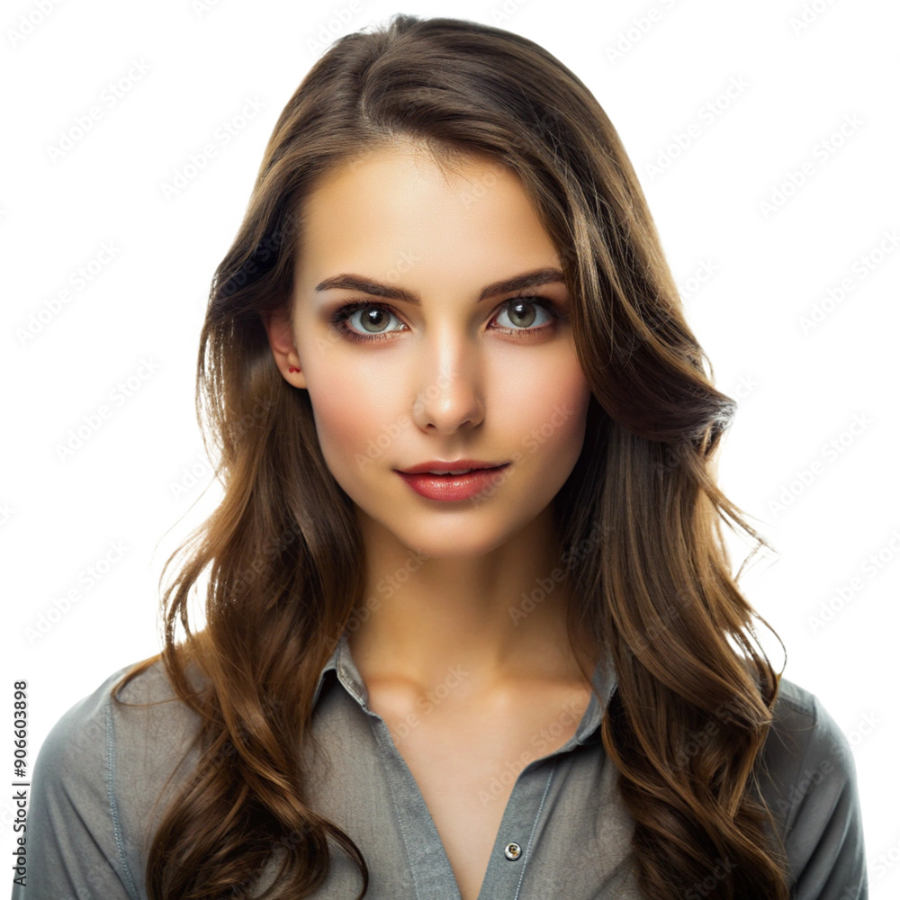 Studio portrait of young brunette woman on white background. Generative AI. Studio portrait of young brunette woman on white background. Generative AI.