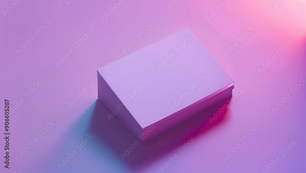 Stack of Paper on Purple Background with Neon Lighting Stack of Paper on Purple Background with Neon Lighting