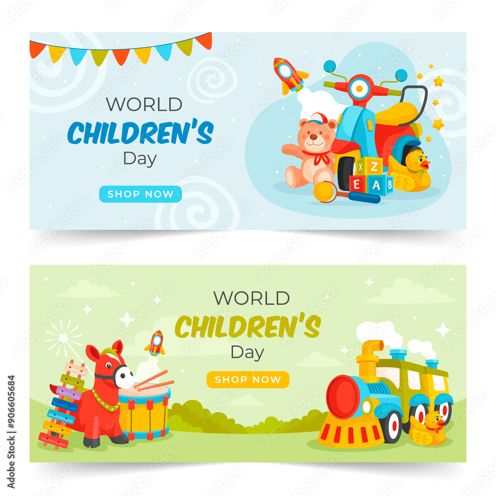 Fototapeta premium Toys banners in flat design