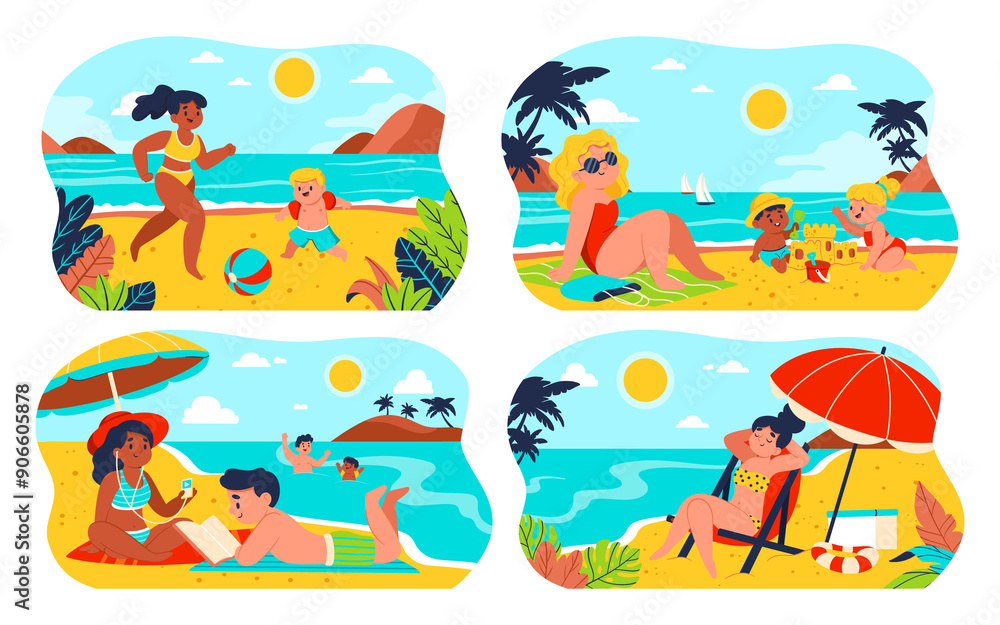Hand drawn flat summer mini composition set Hand drawn flat summer mini composition set
