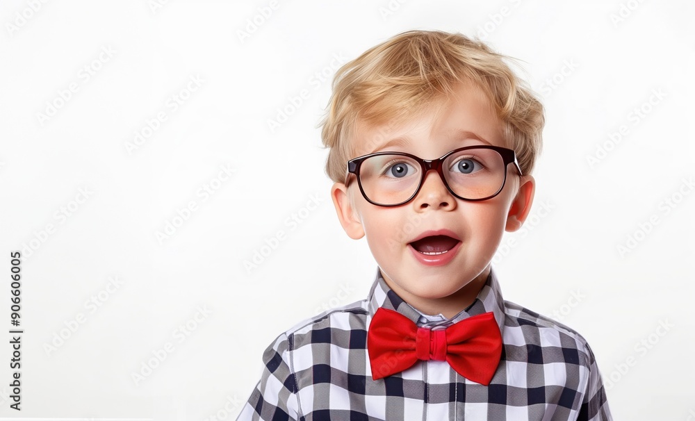 Joyful child with backpack and text Joyful child with backpack and text