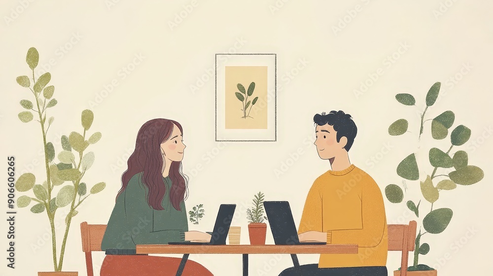Virtual Reunion Daydreams - Minimalist Flat Illustration of Partners Connecting Via Video Call for Creativity and Inspiration Virtual Reunion Daydreams - Minimalist Flat Illustration of Partners Connecting Via Video Call for Creativity and Inspiration