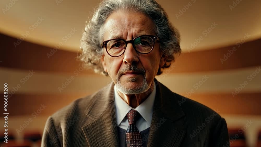 A distinguished professor stands confidently before an audience in an auditorium, ready to engage students with his insightful lecture. A distinguished professor stands confidently before an audience in an auditorium, ready to engage students with his insightful lecture.