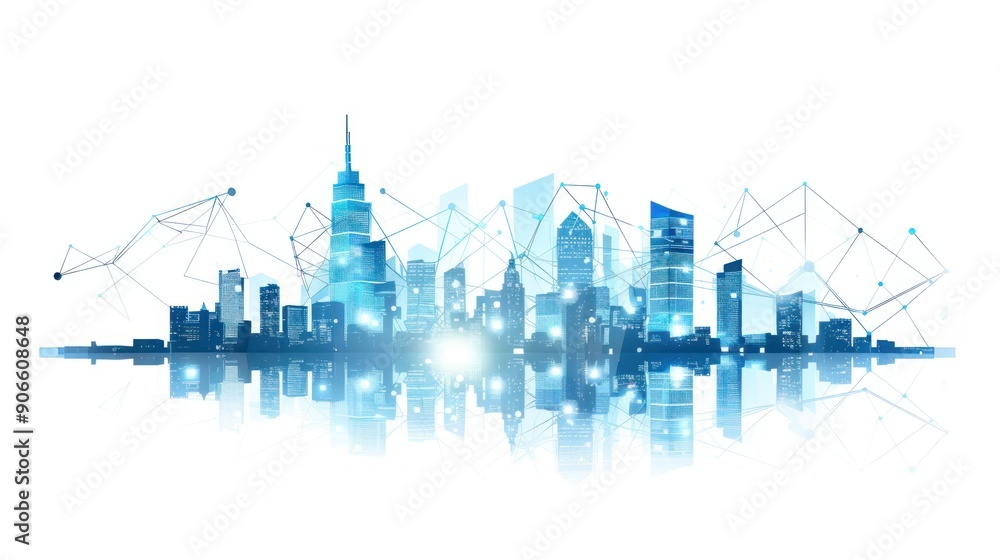 Obraz premium Futuristic Cityscape with Network Connections