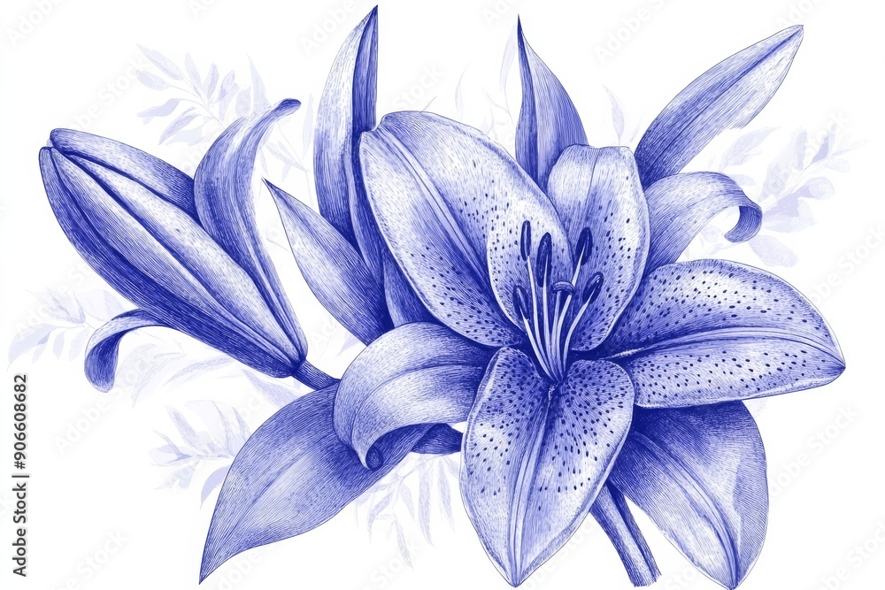 A delicate blue lily blossom with intricate details. A delicate blue lily blossom with intricate details.