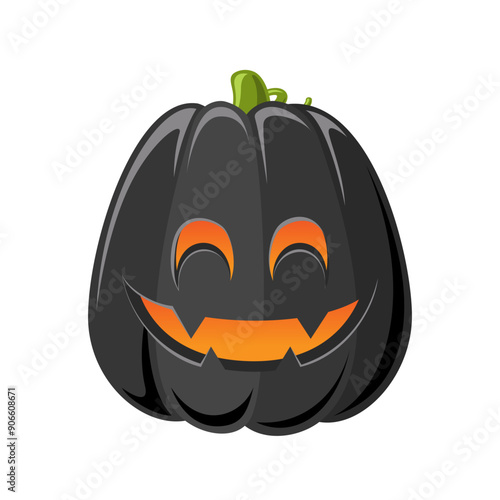 Black Jack O Lantern, Cute Creepy Spooky Halloween Pumpkin Decor Flat Vector Illustration