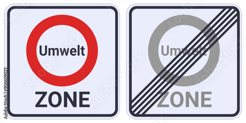 Flat environmental zone start and end signs ("Umwelt" in German) (cut out)