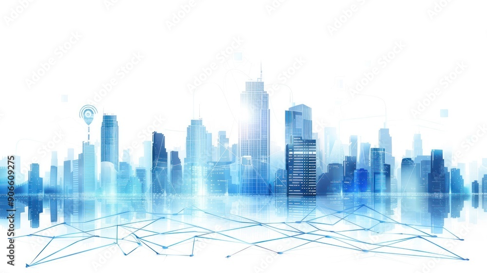 Modern Cityscape with Connected Network Modern Cityscape with Connected Network