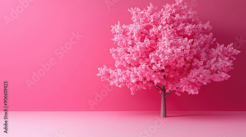 Vibrant Pink Blossom Tree beautifully set against a gentle soft gradient background