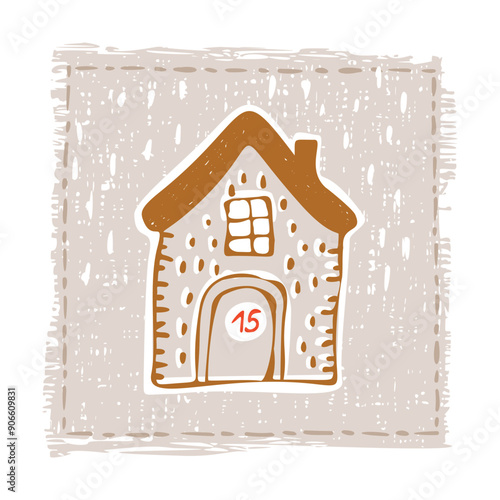 Whimsical Advent Calendar cottage door with numbers for december festive Christmas countdown . Winter holiday social media promotion campaign festive sales and cute hand drawn festive home card design