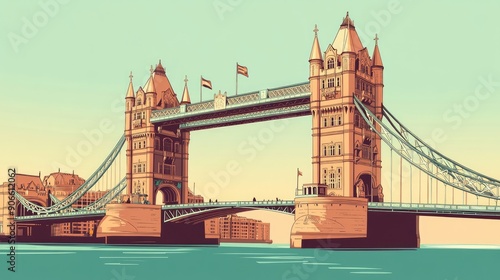 Iconic Tower Bridge in London with a blank area for text. photo