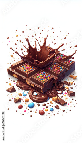 Chocolate bar pieces with splash