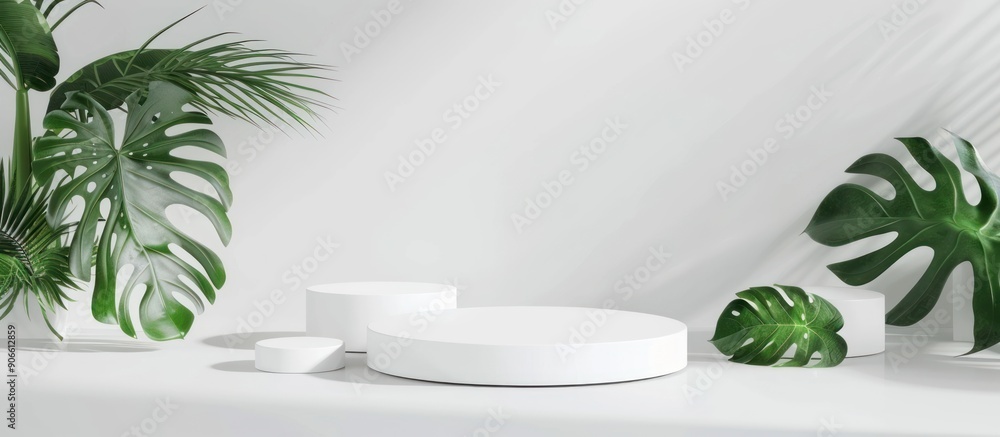 Minimalist Product Display with Tropical Leaves Minimalist Product Display with Tropical Leaves