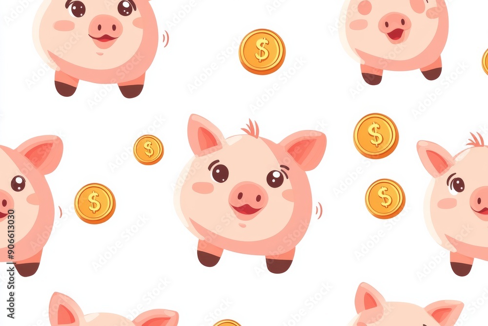Piggy bank pattern with coins Piggy bank pattern with coins