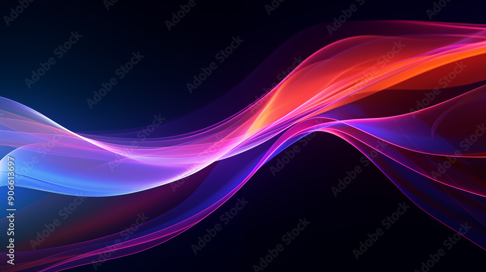 Dynamic blue orange purple flowing waves line pattern in neon shades on dark background futuristic concept Dynamic blue orange purple flowing waves line pattern in neon shades on dark background futuristic concept