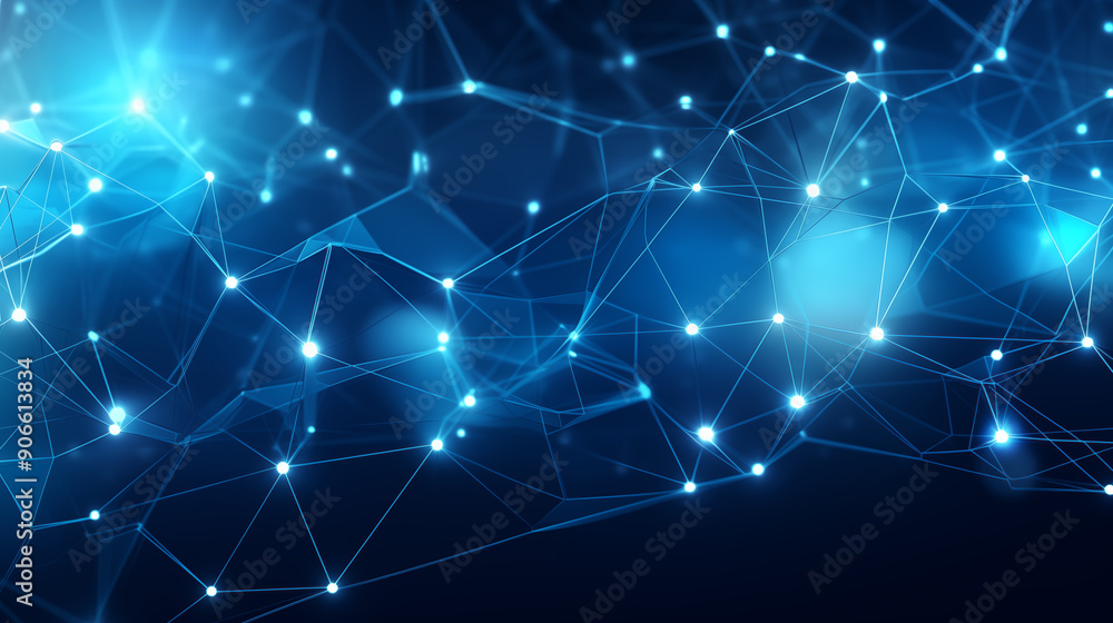 Modern AI technology blue glowing dots connection abstract digital with dark background Modern AI technology blue glowing dots connection abstract digital with dark background