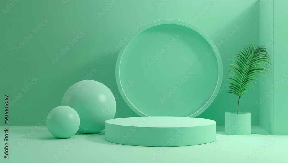 Minimalistic Green Studio Setting with Podium Minimalistic Green Studio Setting with Podium