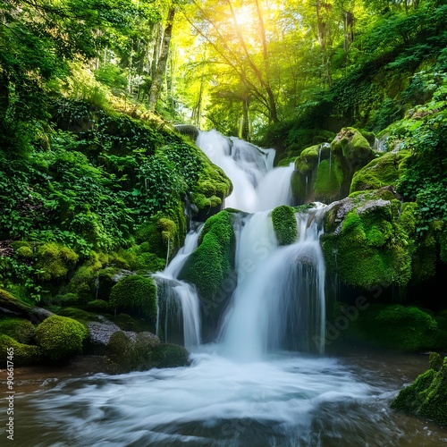 Green forest  water fall landscape. 