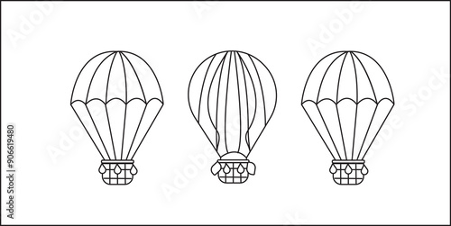 Parachute drop shipping vector thin line icon isolated on white. Air balloon delivery service.