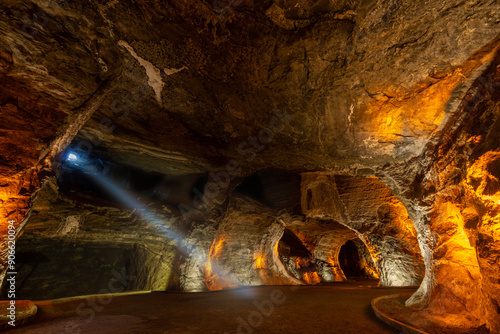 Salt cave with beam of light in the town of Tuzluca in Igdir, Turkey, mine photo