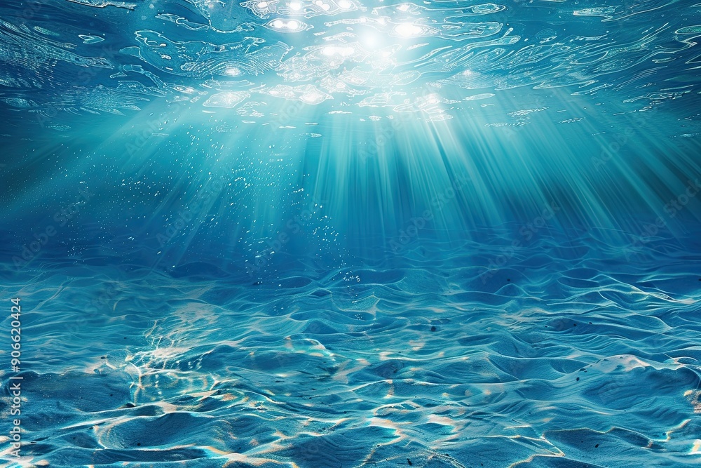 Fototapeta premium Underwater background with sunlight and sea bottom view․