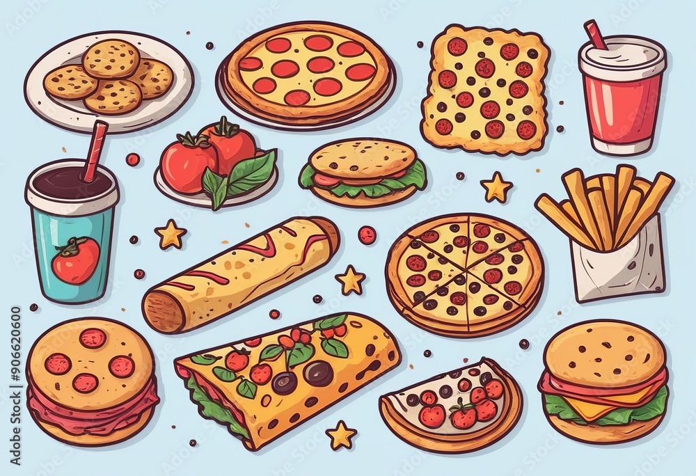 Vector Food Doodle Set: Fast Food, Desserts, and Snacks - Ideal for Creating Fun and Eye-Catching Graphics Vector Food Doodle Set: Fast Food, Desserts, and Snacks - Ideal for Creating Fun and Eye-Catching Graphics