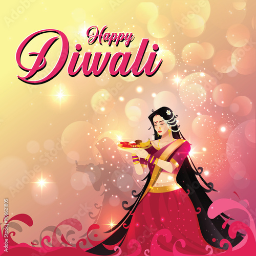 Indian women wearing saree  with hand pooja thali