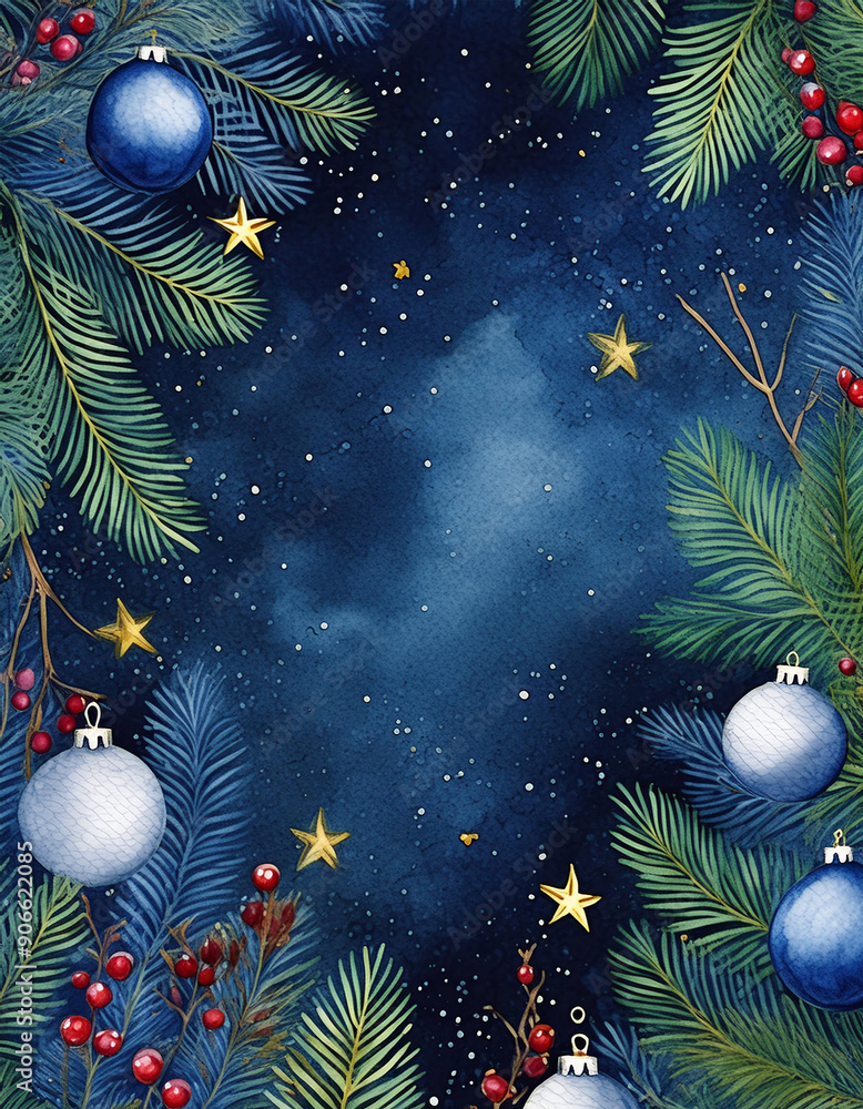 A vibrant Christmas-themed artwork adorned with ornaments and foliage A vibrant Christmas-themed artwork adorned with ornaments and foliage