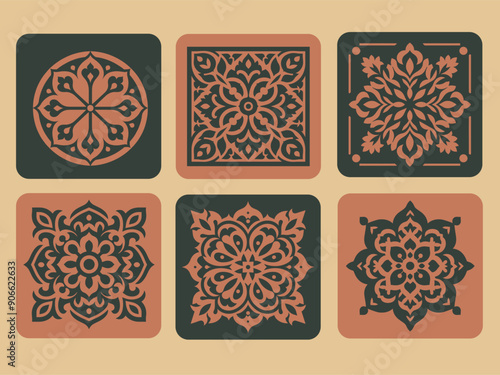 Arabic Moroccan floral pattern set.  flat vector illustration . print for textiles and interior