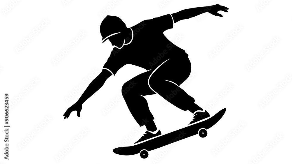 Stylish Skateboarder Silhouette Illustrations: Perfect for Action and Skate Culture Stylish Skateboarder Silhouette Illustrations: Perfect for Action and Skate Culture