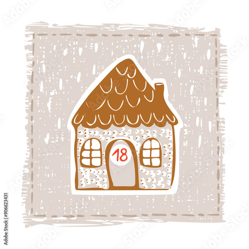Whimsical Advent Calendar cottage door with numbers for december festive Christmas countdown . Winter holiday social media promotion campaign festive sales and cute hand drawn festive home card design